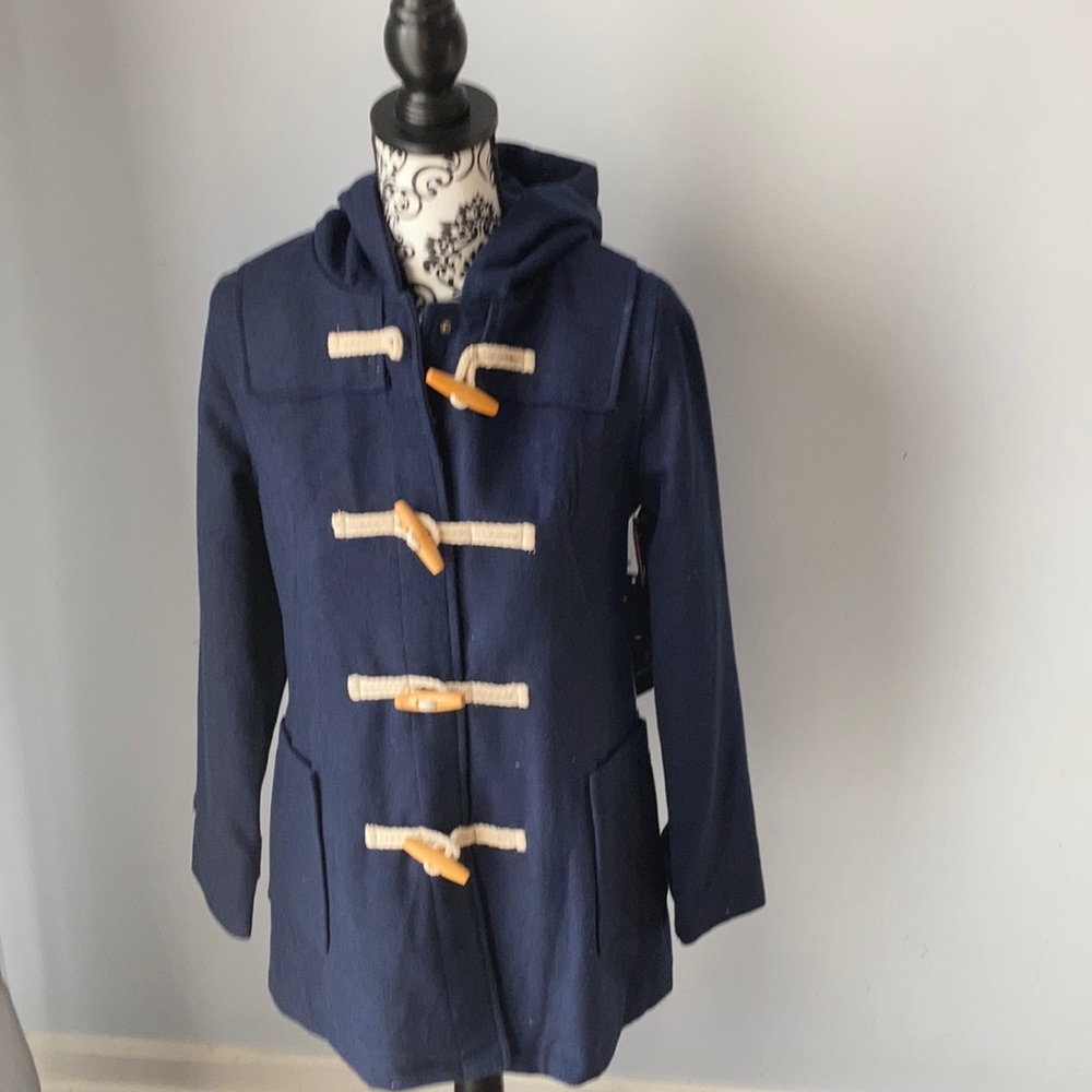 Tommy Girl navy blue wool toggle coat.